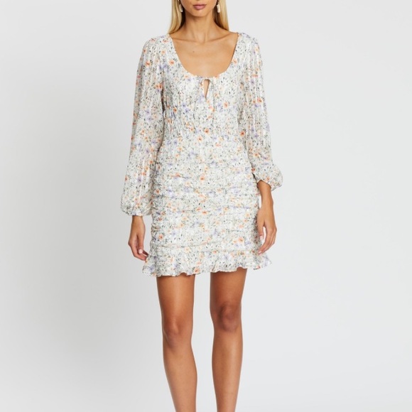 The East Order Yasmin Mini Dress White/Floral Print Size M - Picture 1 of 6